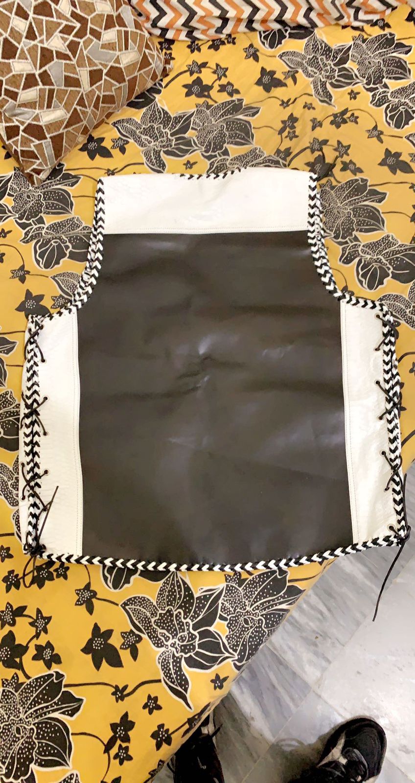 White and Black Patterned motorcycle cowhide Leather vests