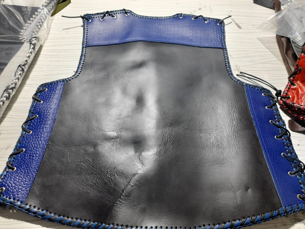 blue and Black Crocodile Pattern Leather Vest