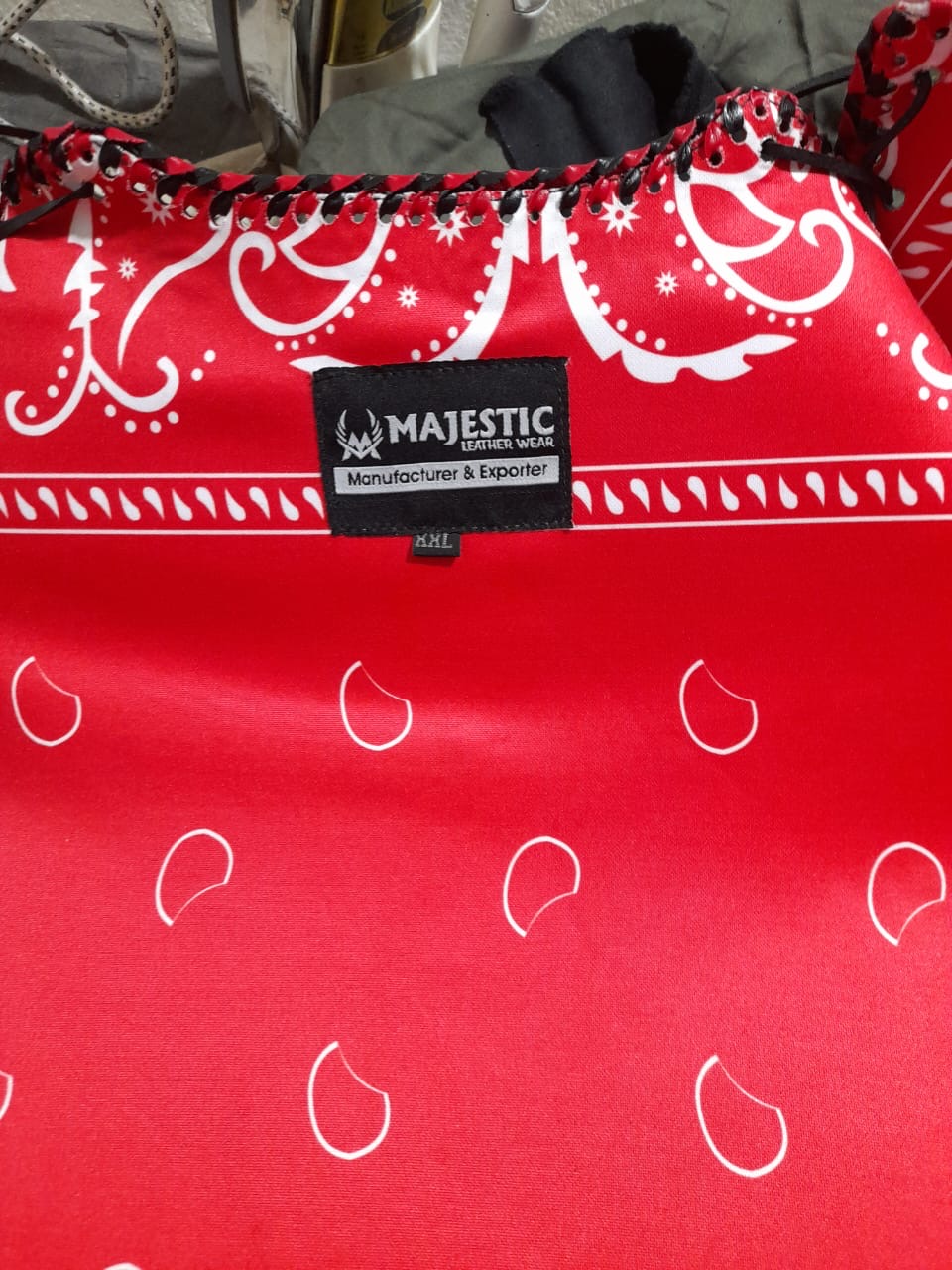 Red and Black Crocodile patterned motorcycle Leather vest