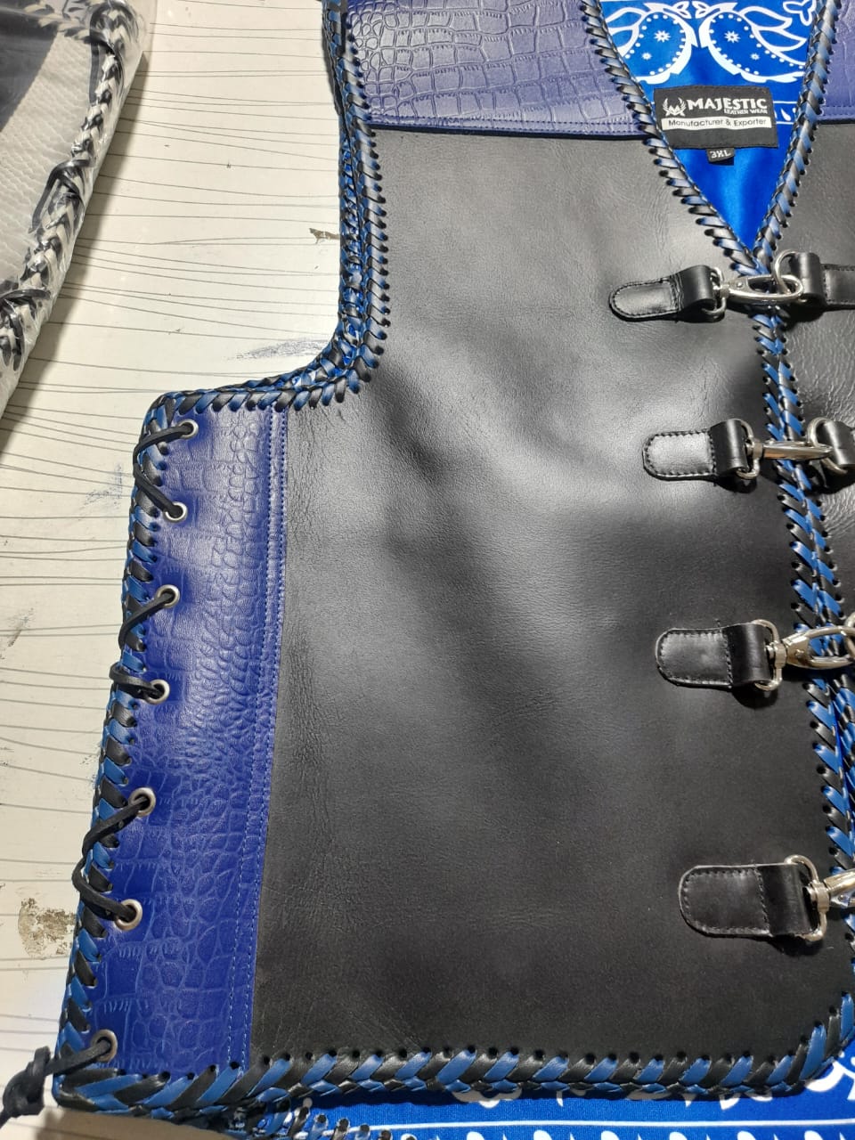 blue and Black Crocodile Pattern Leather Vest