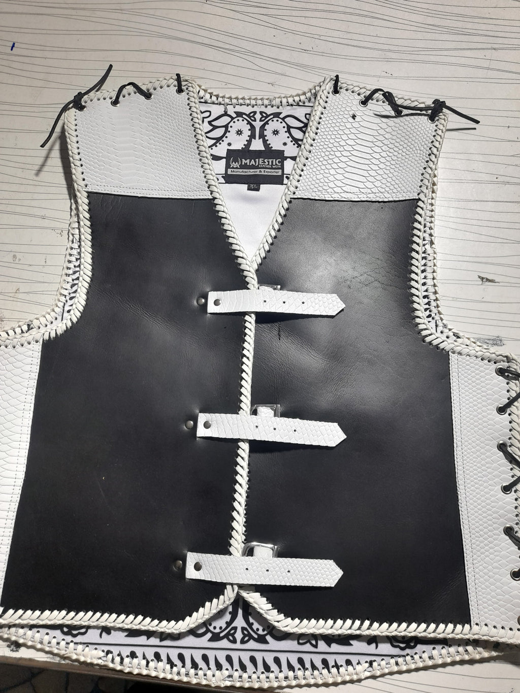 White and Black Crocodile patterned Leather vest