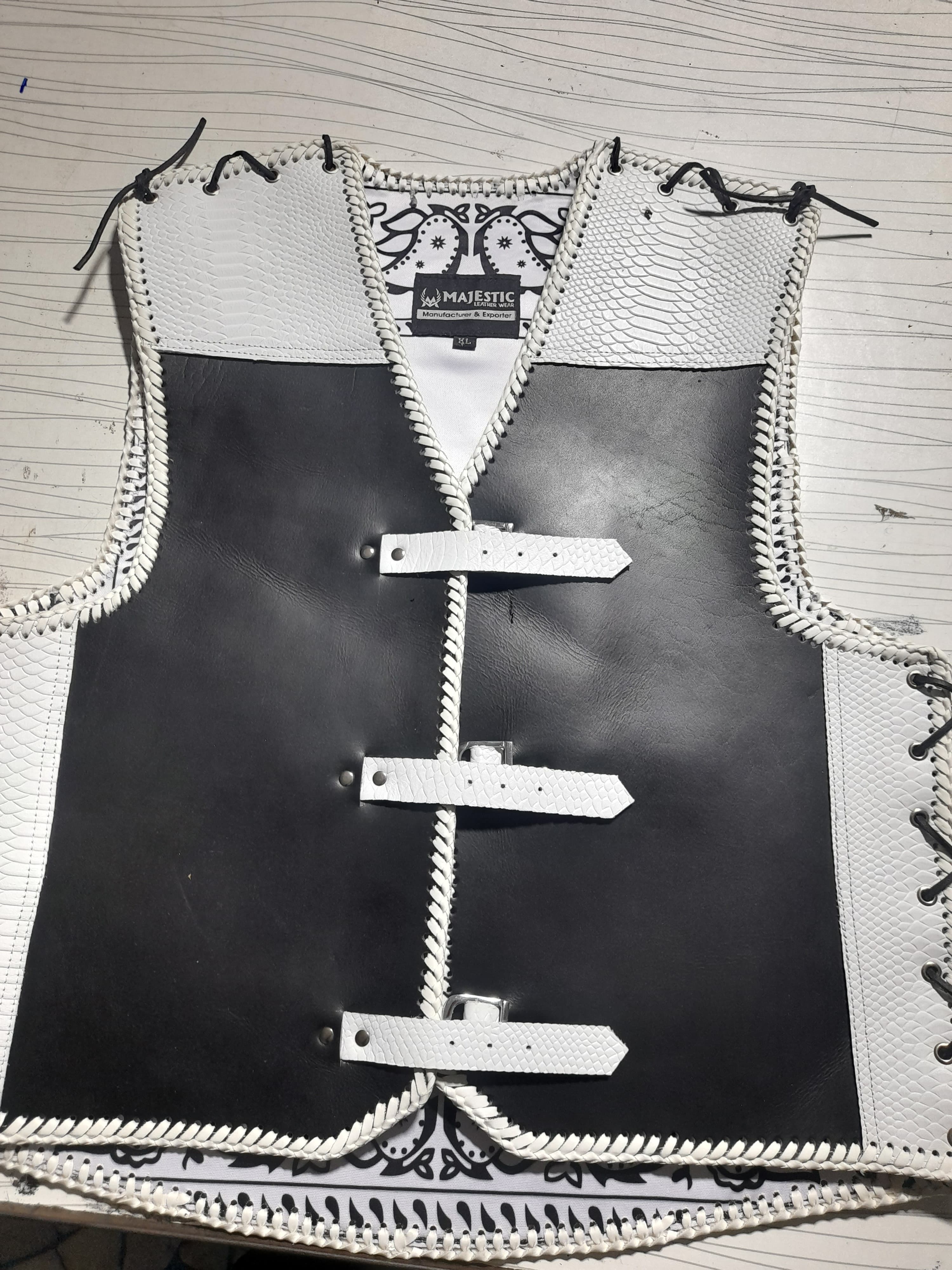 White and Black Crocodile patterned Leather vest