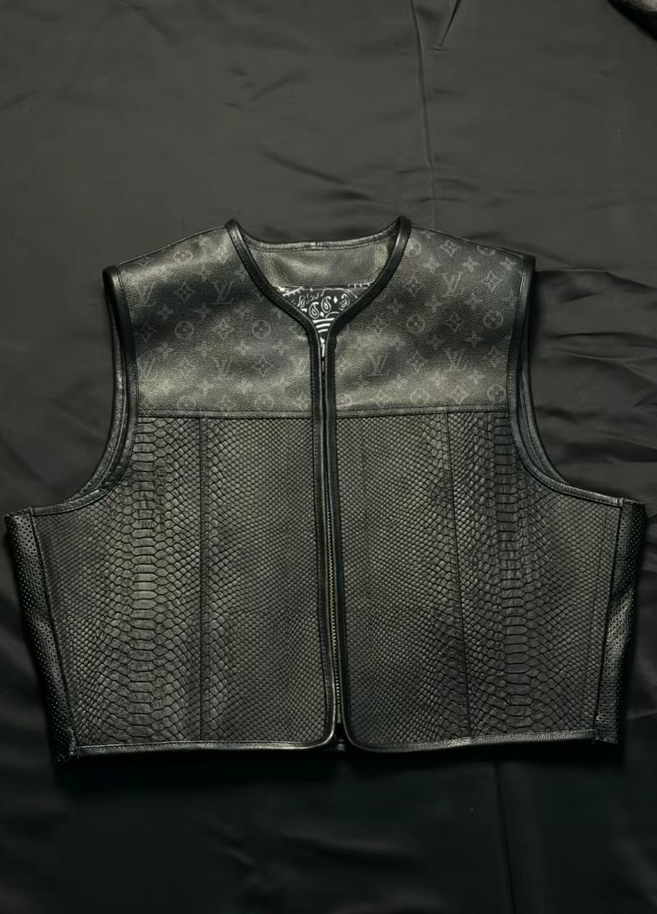 Black Crocodile patterned Motorcycle Leather Vest