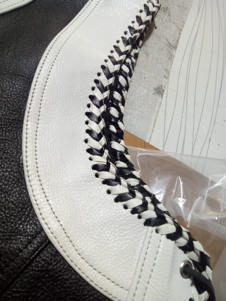 Black and White Sheep leather Motorcycle Vest