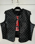 Black LV Motorcycle Cowhide Leather vests