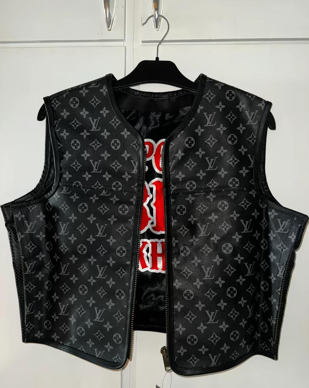 Black LV Motorcycle Cowhide Leather vests