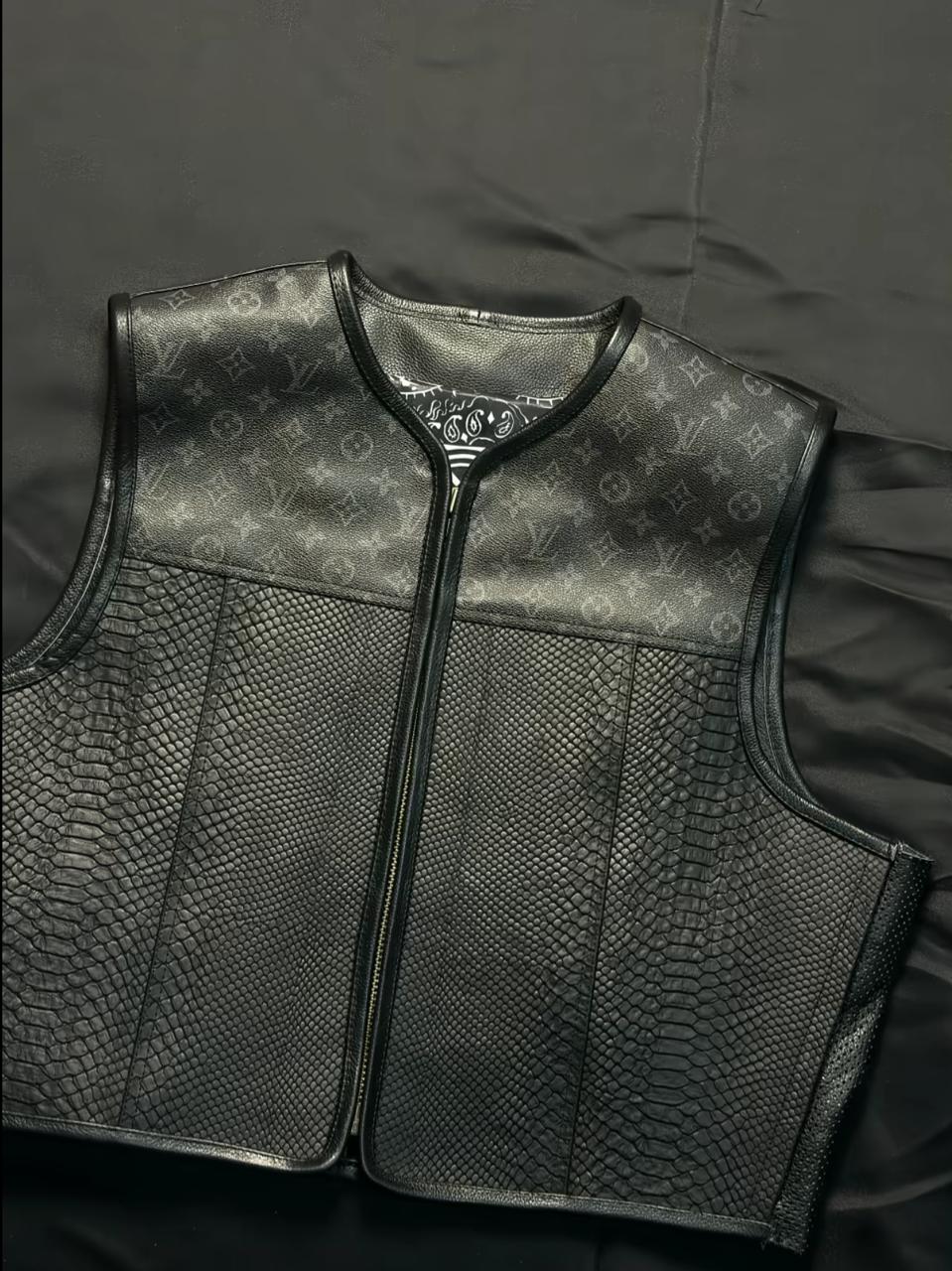 Black Crocodile patterned Motorcycle Leather Vest