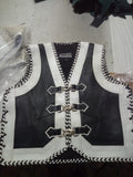 Black and White Sheep leather Motorcycle Vest