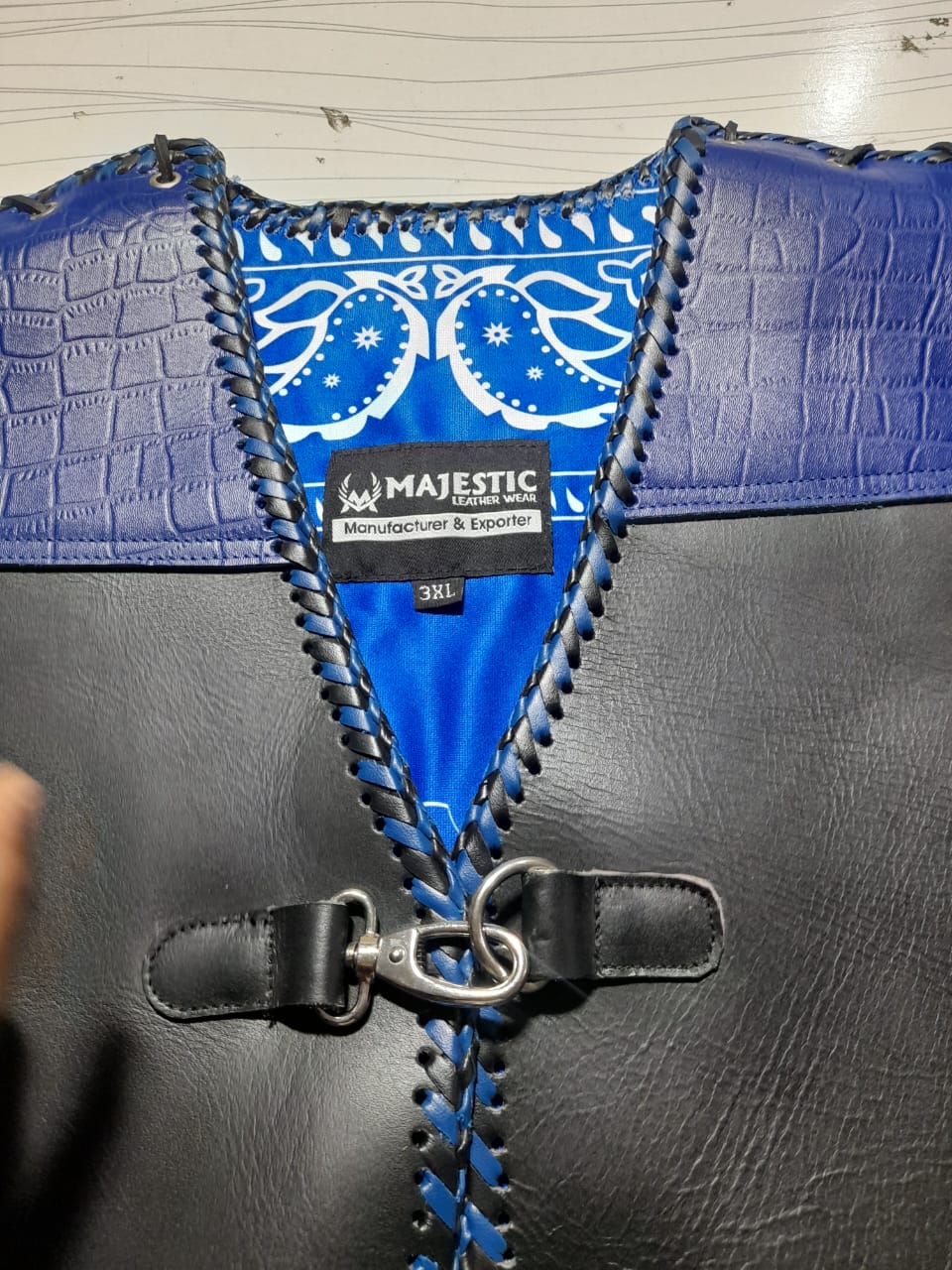 blue and Black Crocodile Pattern Leather Vest