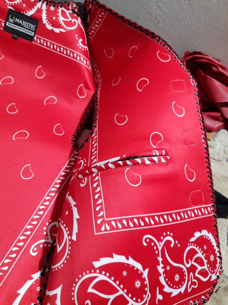 Red and Black Crocodile patterned motorcycle Leather vest