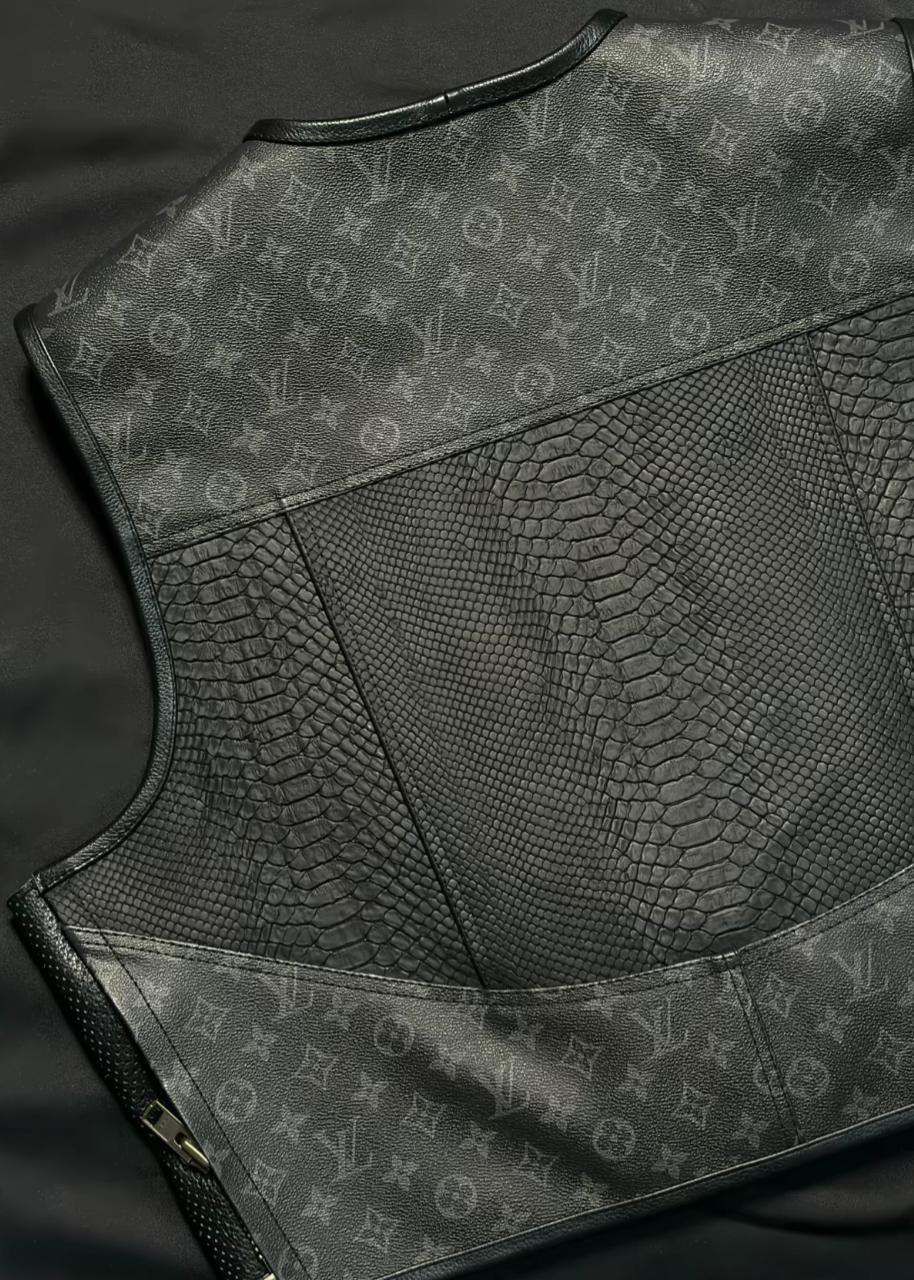 Black Crocodile patterned Motorcycle Leather Vest