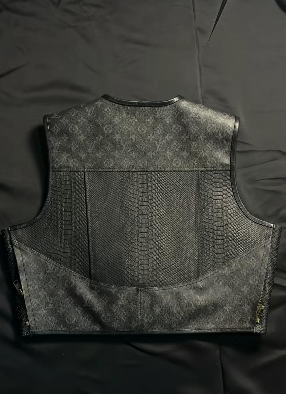 Black Crocodile patterned Motorcycle Leather Vest