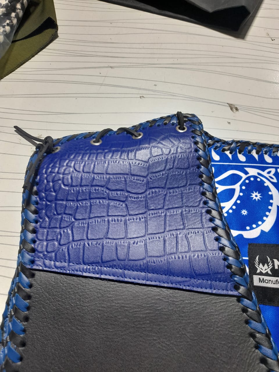 blue and Black Crocodile Pattern Leather Vest