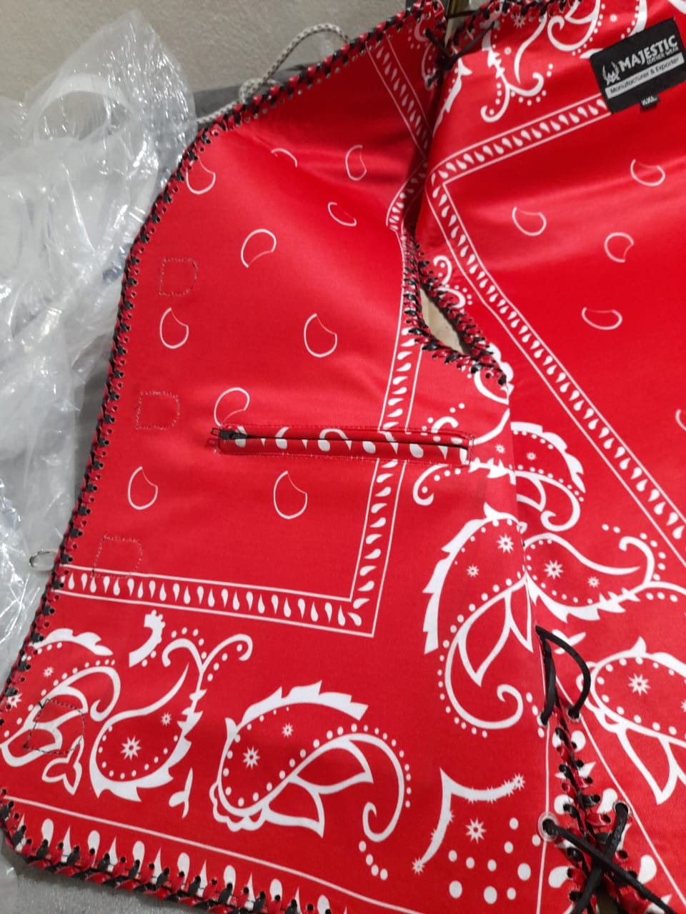 Red and Black Crocodile patterned motorcycle Leather vest