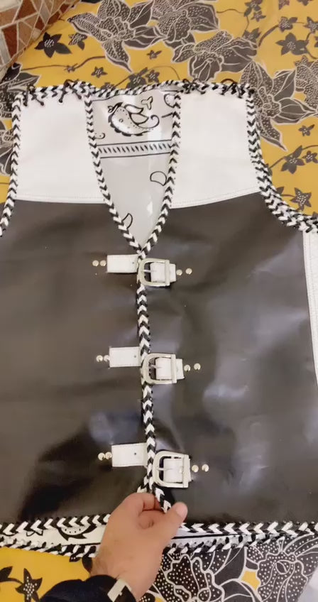 White and Black Patterned motorcycle cowhide Leather vests