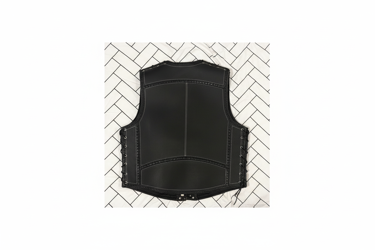Professional Back View - Black Cowhide Vest